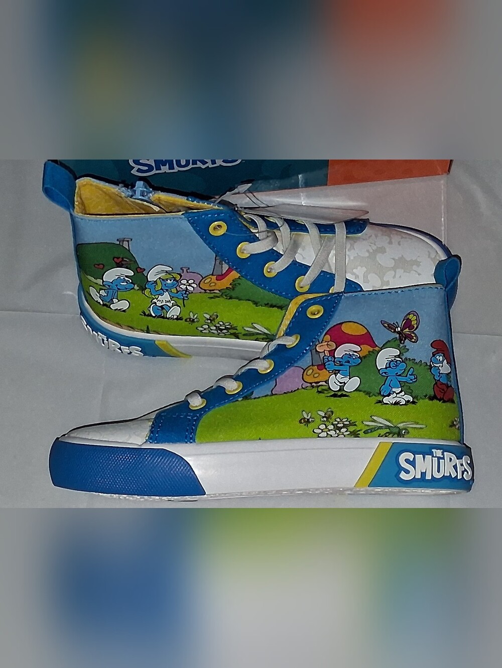 The Smurfs Kids High Top Canvas Sneakers Size 12 Little Kid Unisex Blue Zip-Up